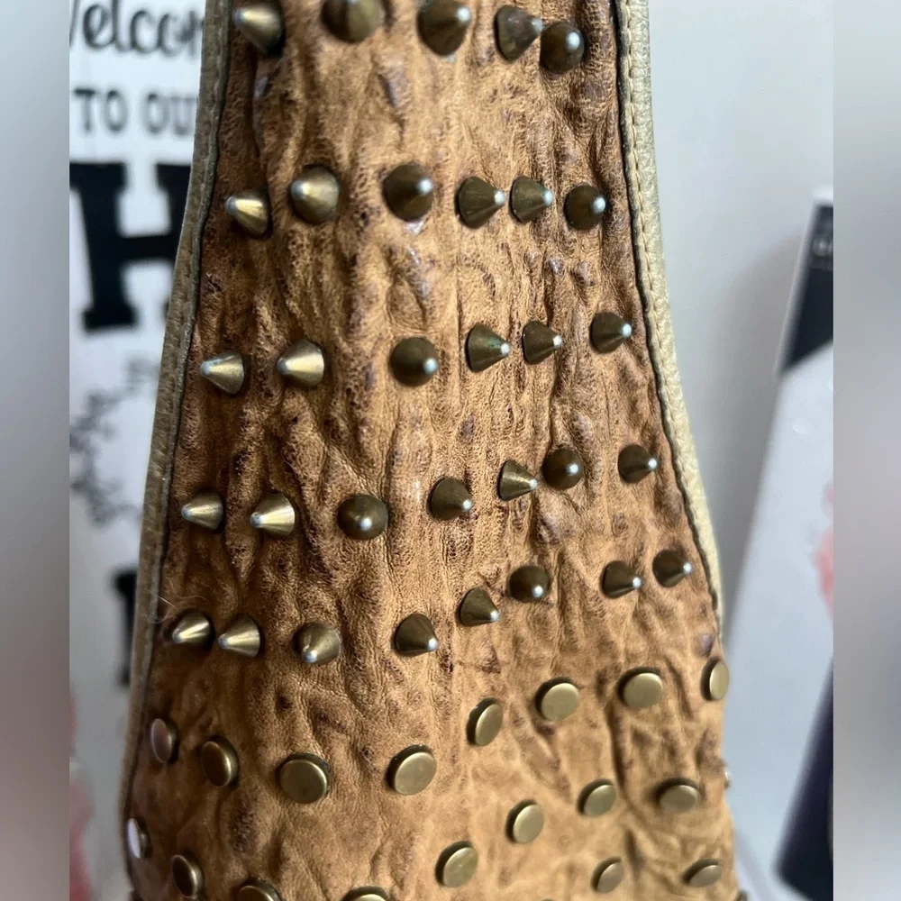 Cassandra vintage distressed unique Studded Brown Leather Bag